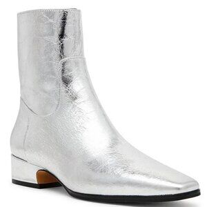 NEW Steve Madden Dusty Leather Square Toe Ankle Booties in Silver